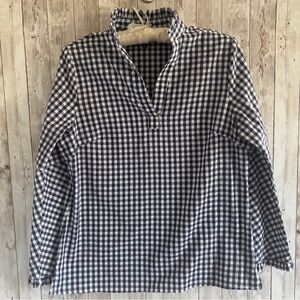 Duffield Lane Preppy Blue and White Gingham Bell Sleeve Blouse Small
